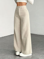 Damen High Waist Cordhose mit weitem Bein, lässig, waschbar
