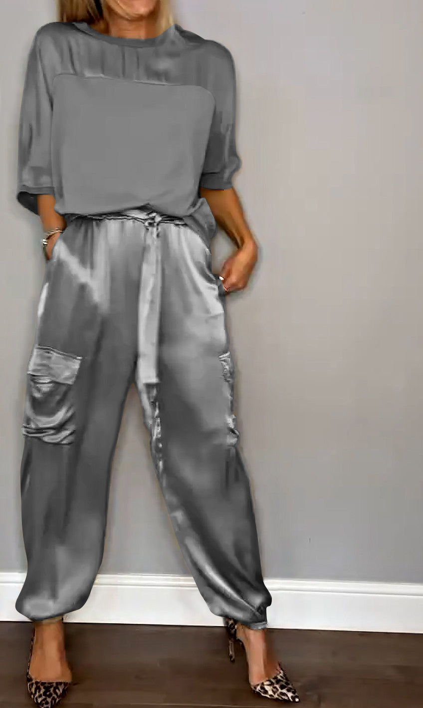 Kamila - Stylish Two-Piece Summer Set - Gray