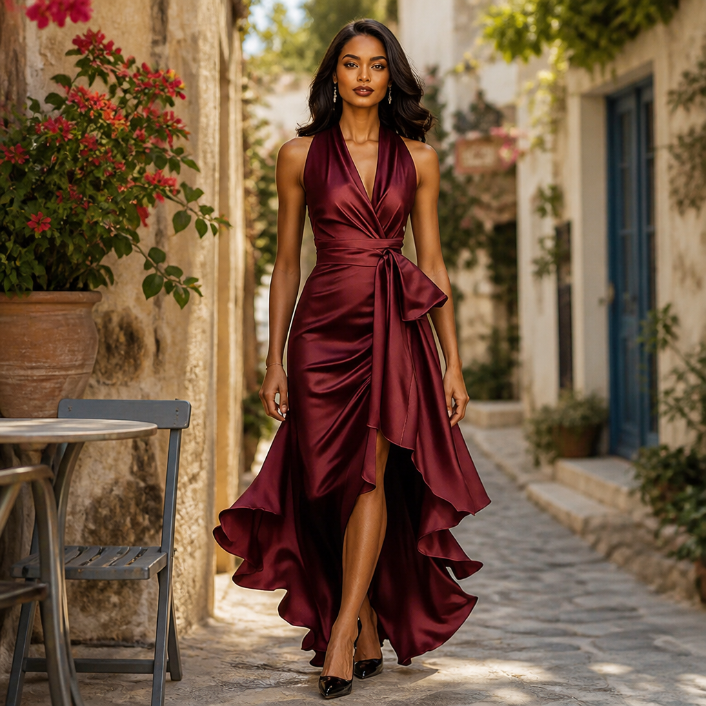 Women’s Wrap Maxi Dress | Elegant Evening, Party & Wedding Guest Dress