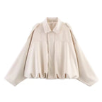 Women’s Oversized Cropped Bomber Jacket with Zipper