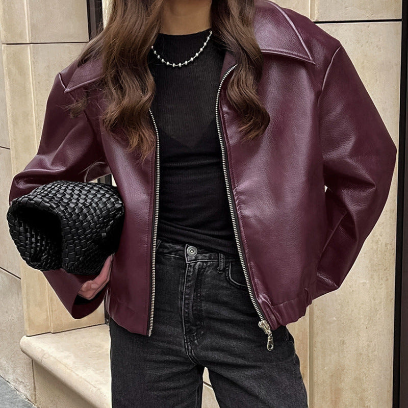 Women's Vintage Red Leather Biker Jacket