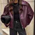 Women's Vintage Red Leather Biker Jacket