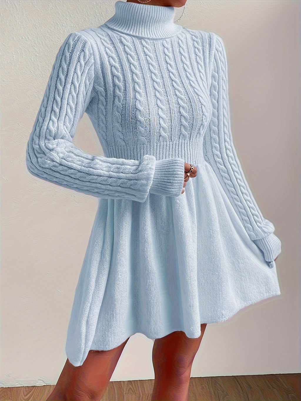 High Neck Pink Mini Sweater Dress , Sweater Dress for Women