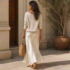 Satin Midi Dress with a Cozy Sweater Combination | Elegant Outfit