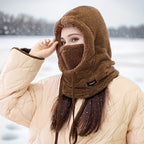Winter-Kapuzenschal mit Fleecefutter für Damen, winddicht mit Ohrenschutz