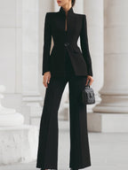 Women's Two-Piece Set, Tailored Blazer and Straight Pants - Black