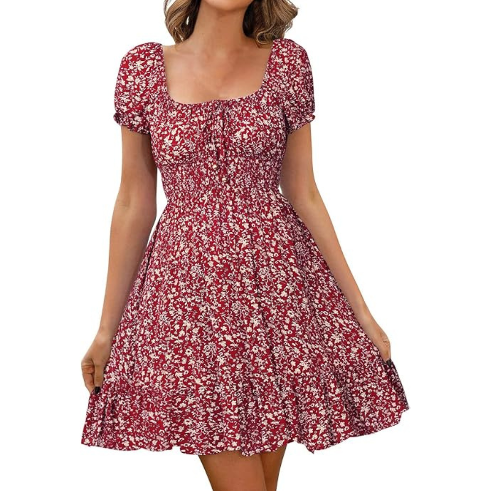 Blumenkleid Sommerkleid – Leichtes Kleid mit Puffärmeln für Damen