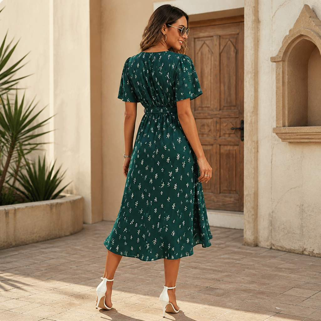 Damen Midi-Kleid mit V-Ausschnitt | Sommerkleid für formelle Anlässe