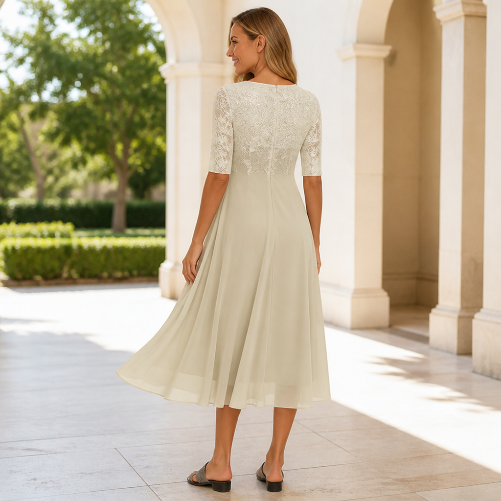 Elegantes Damen-Spitzen-Midikleid | Formelles Cocktailparty-Kleid