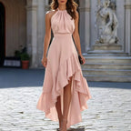 Maxikleid mit Neckholder-Ausschnitt und Rüschensaum