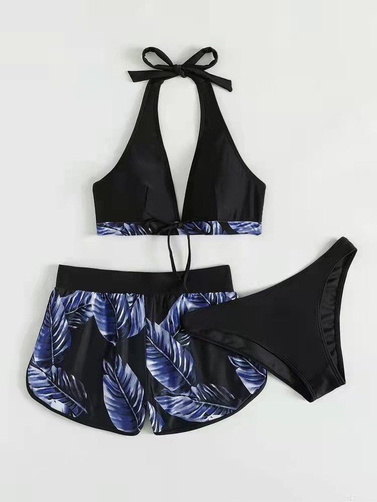 Women's Bikini Set with Matching Shorts and Quick-Dry Fabric for Summer - Purple