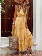 Long Lace Dress with Elegant Details | Perfect for Summer - Yellow