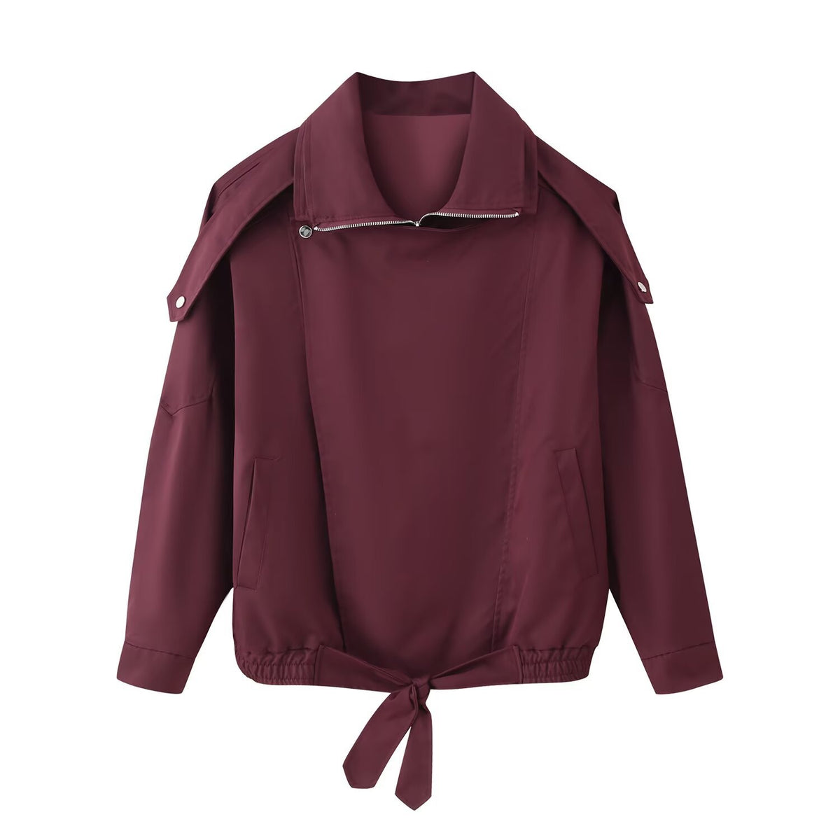 Women’s Burgundy Bomber Jacket with High Collar