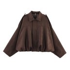 Women’s Oversized Cropped Bomber Jacket with Zipper