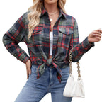Relaxed-Fit Plaid Shirt with Pockets for Autumn - Navy