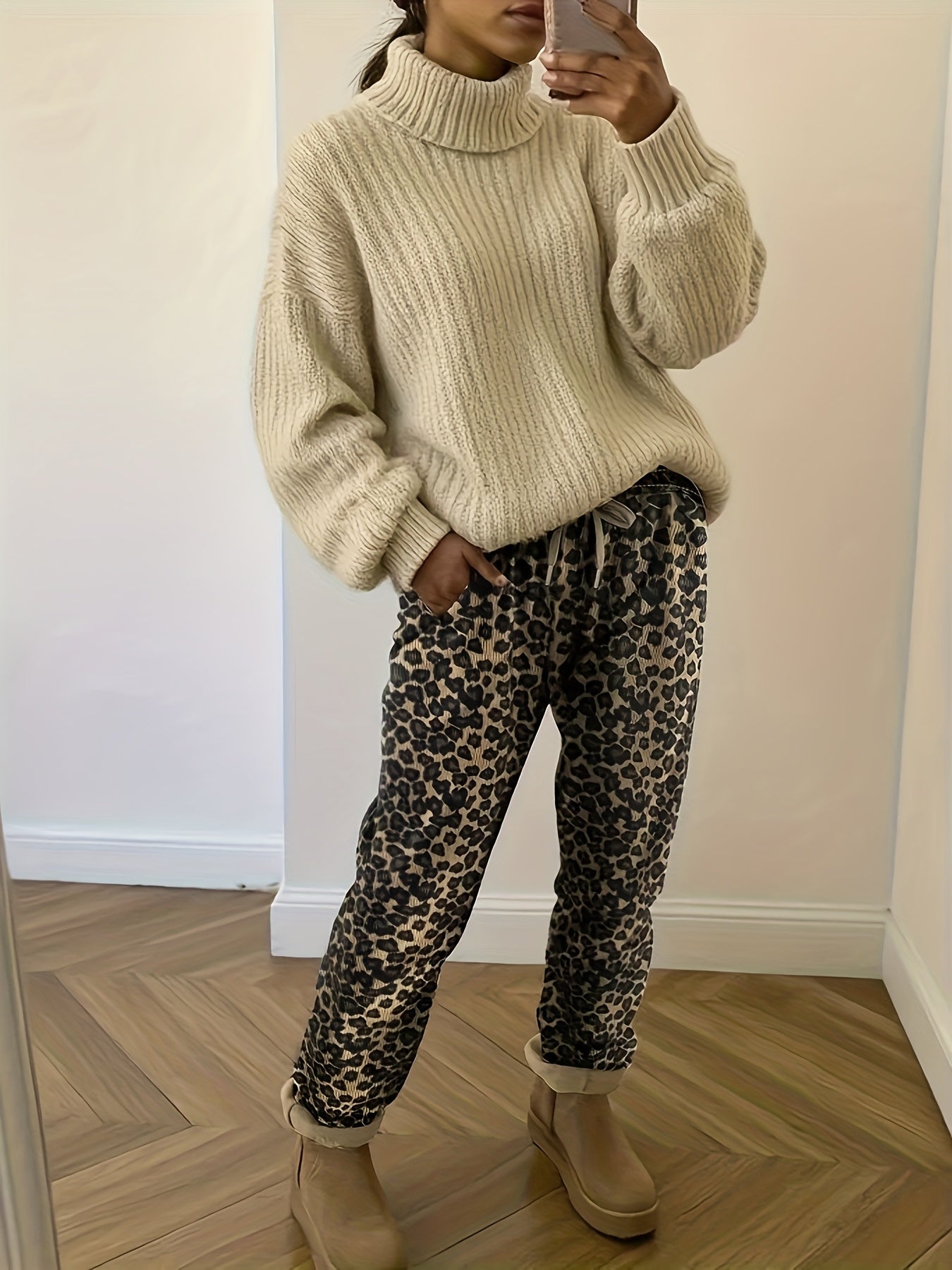 Damen Leopard-Kordhose in Langform | Damenbekleidung