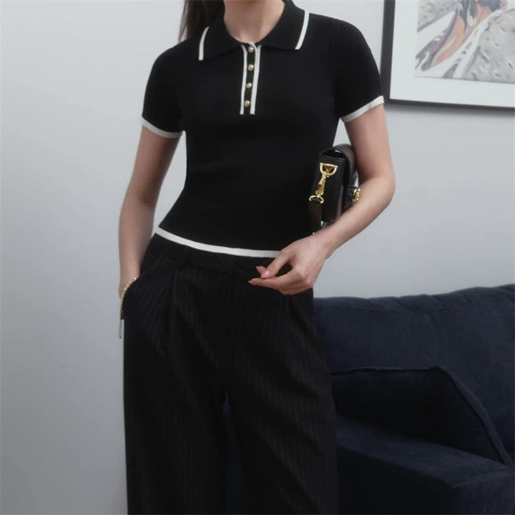 Elegantes Damen-Strick-Poloshirt mit klassischem Kragen