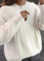 Women's Winter Knit Sweater with Simple Design - White