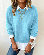 Pullover Mit Hemdkragen Und Patchwork-Design