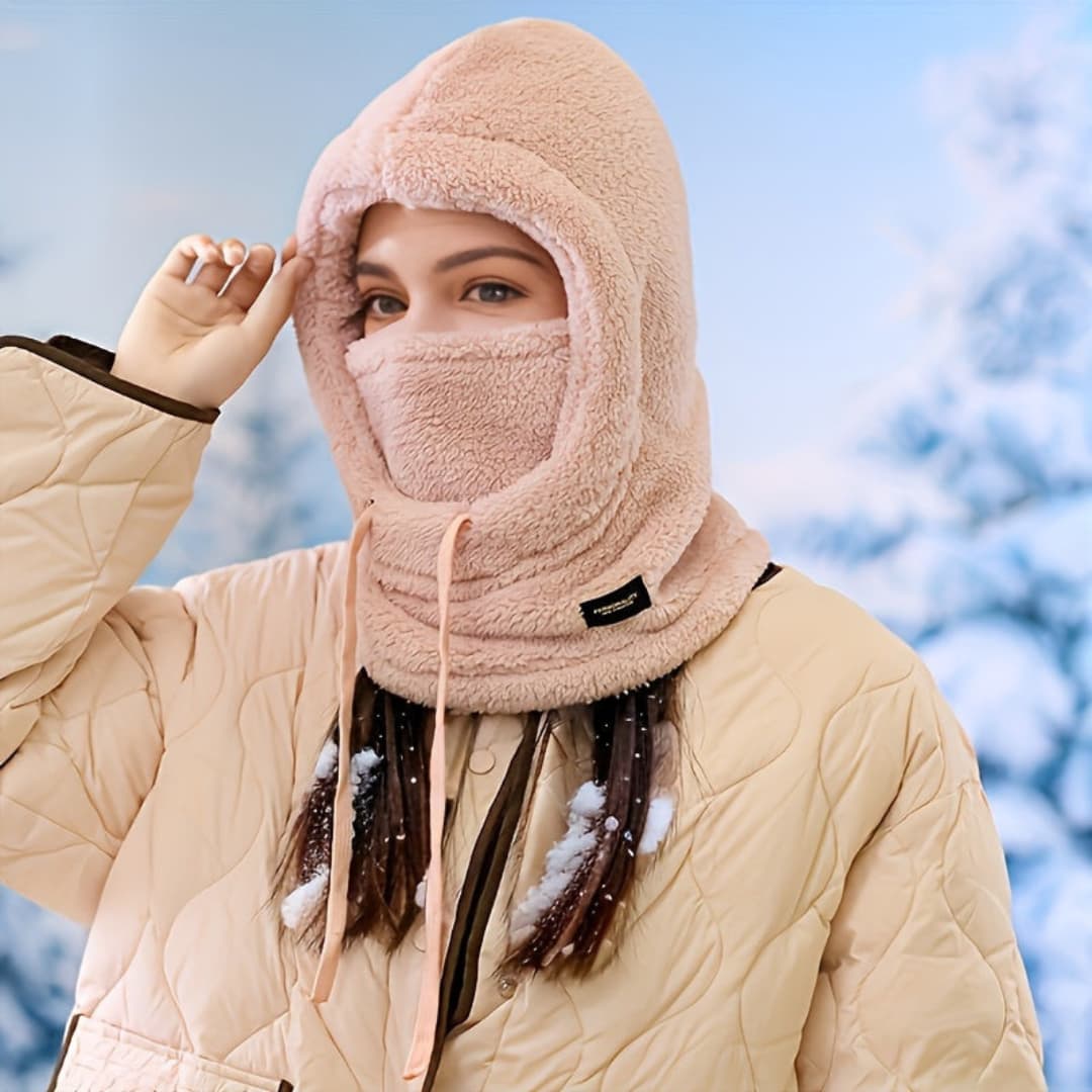 Winter-Kapuzenschal mit Fleecefutter für Damen, winddicht mit Ohrenschutz