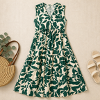 Damen Sommerkleid, A-Linie, Blumenmuster, V-Ausschnitt, ärmellos | Lässiges Strandkleid