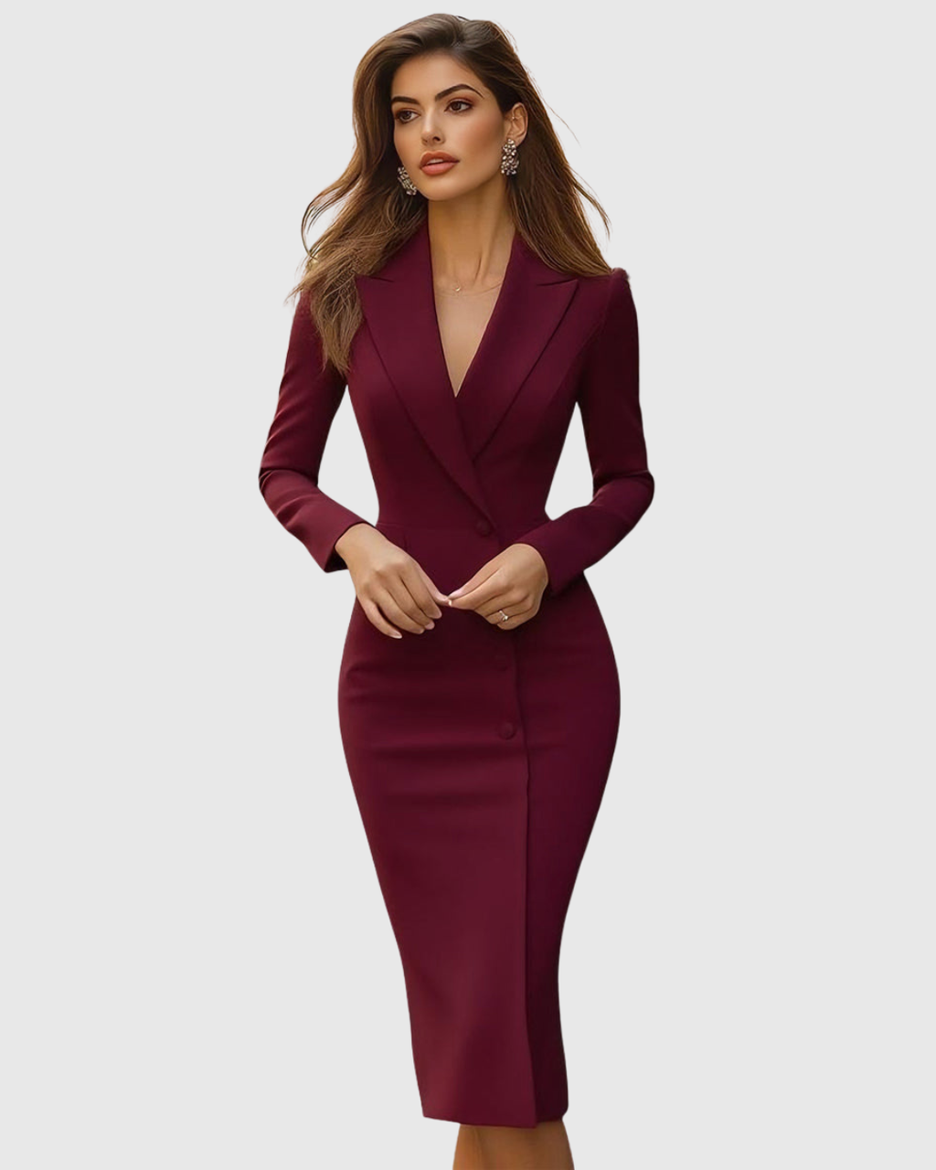 Elegantes, tailliertes Midikleid mit langen Ärmeln für Damen