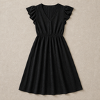 Elegant Women's Midi Dress with Ruffled Sleeves, V-Neck | Casual Chic
