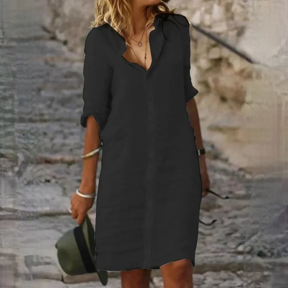 Women's Summer Dress, Sleeveless, with Flowing Silhouette and Feminine Fit - Black