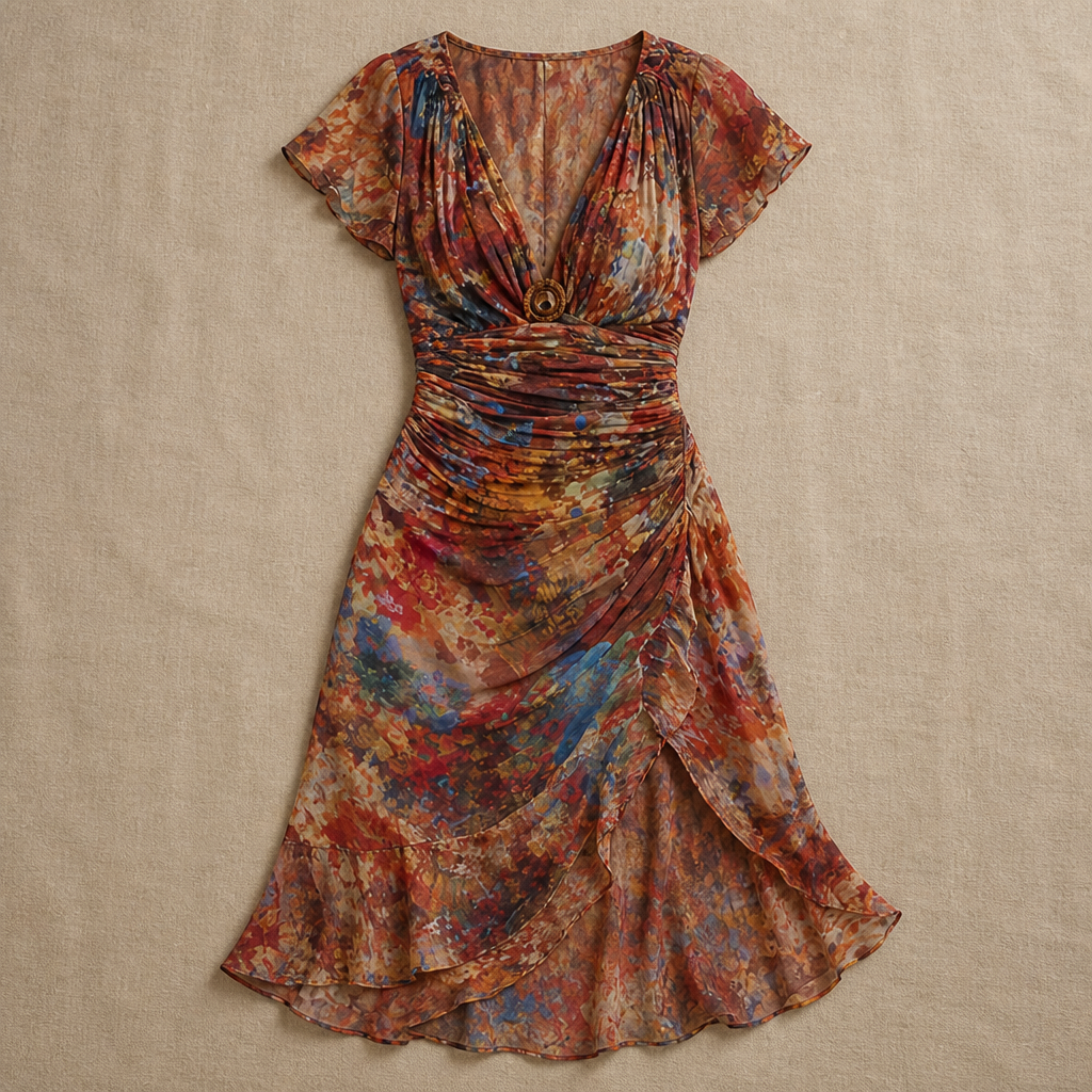 Damen Midi-Boho-Kleid mit Schlitz | Geblümtes Urlaubs-Strandkleid