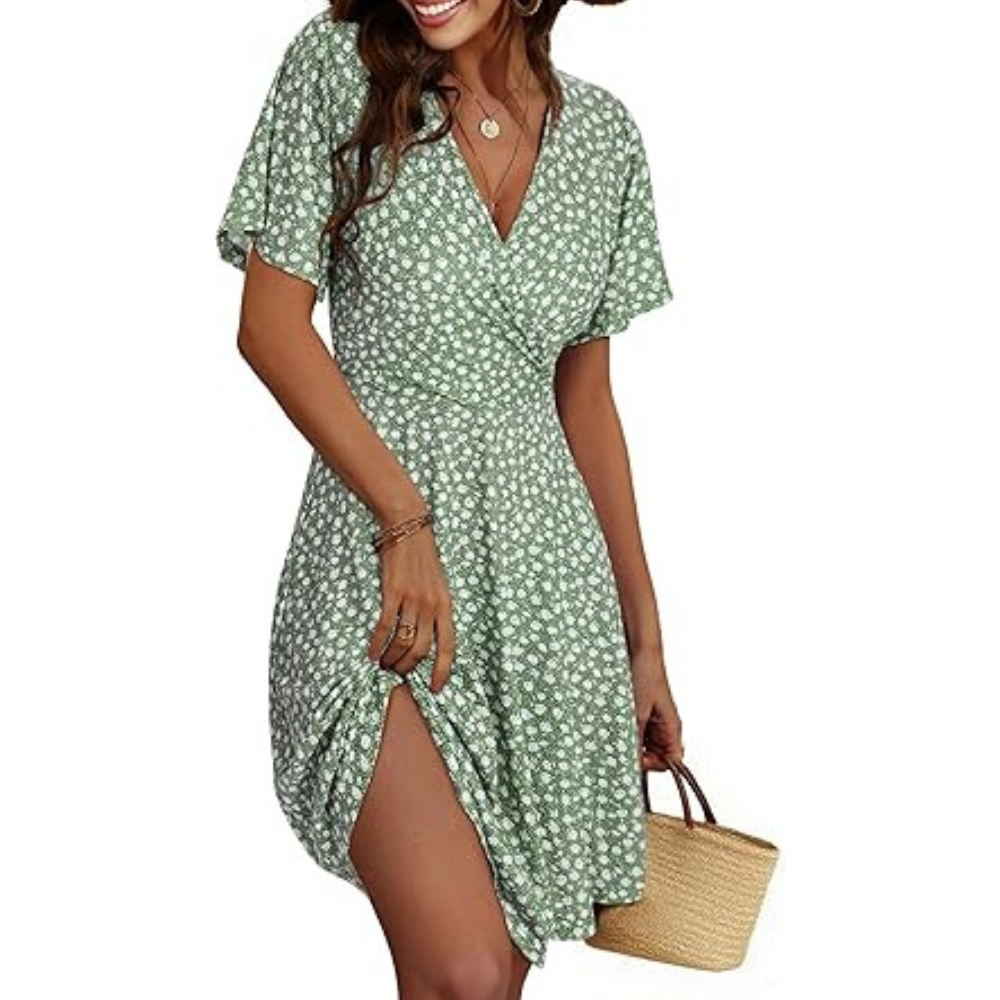 Knee-Length Floral Midi Summer Dress – Lightweight Wrap for Women