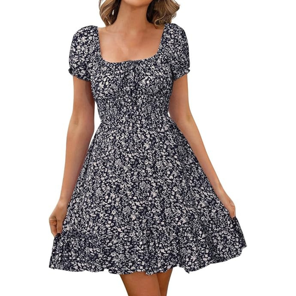 Blumenkleid Sommerkleid – Leichtes Kleid mit Puffärmeln für Damen