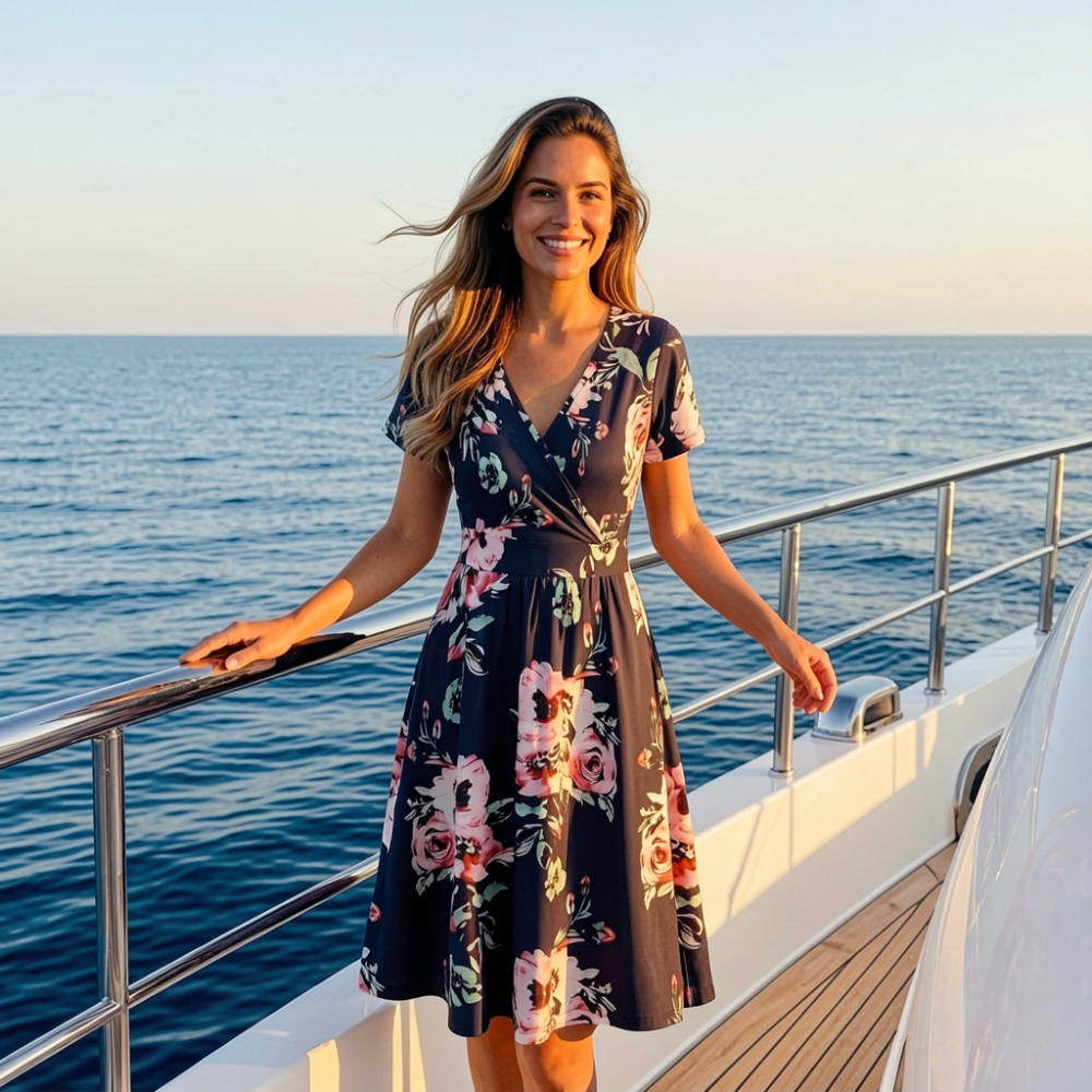 Klassisches Wickel-Sommerkleid – leicht mit Taschen für Damen
