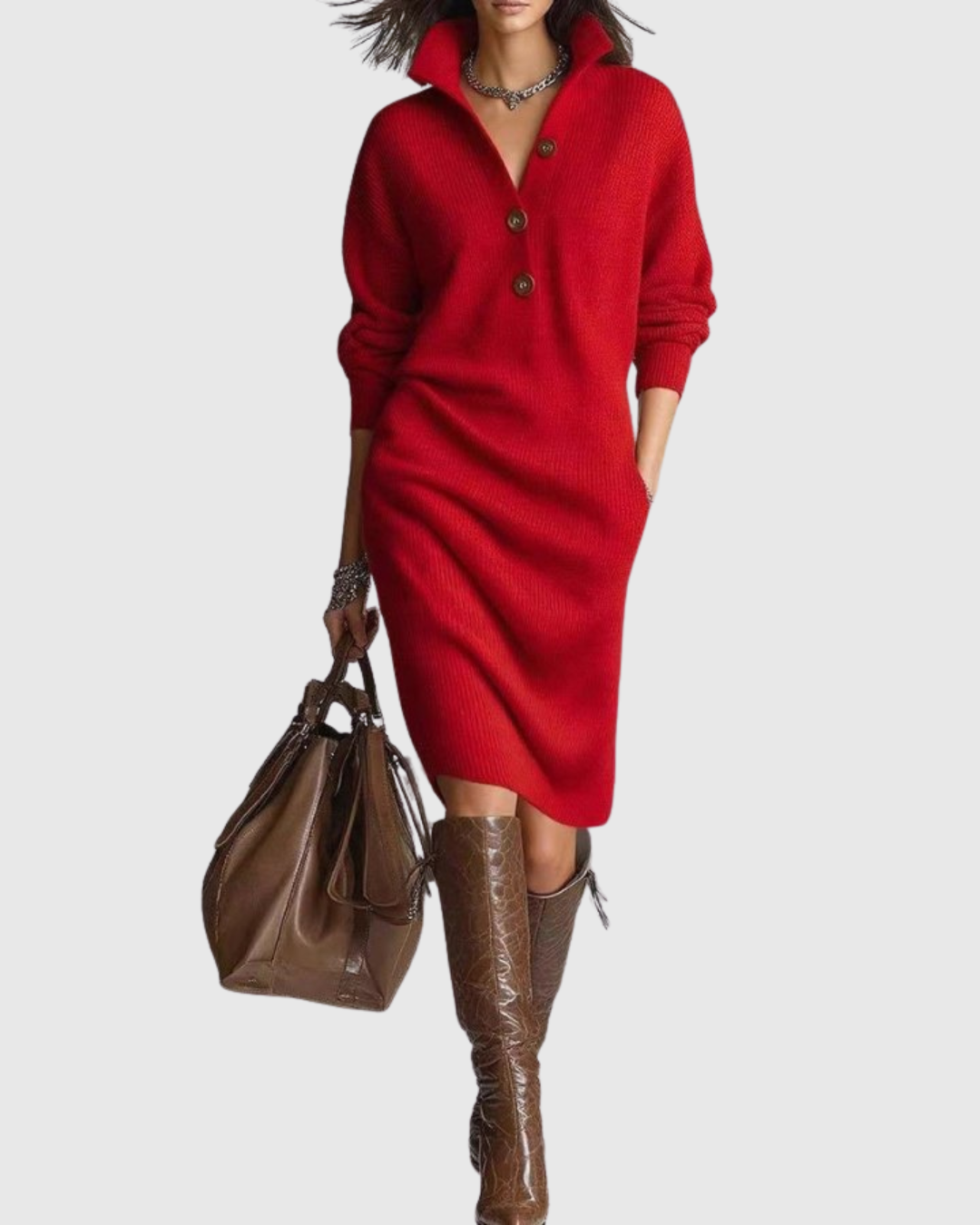 Damen-Strickmidikleid für den Winter