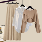 Women's 3 Piece Outfit Set | Wide Leg Trousers with Shirt and Top