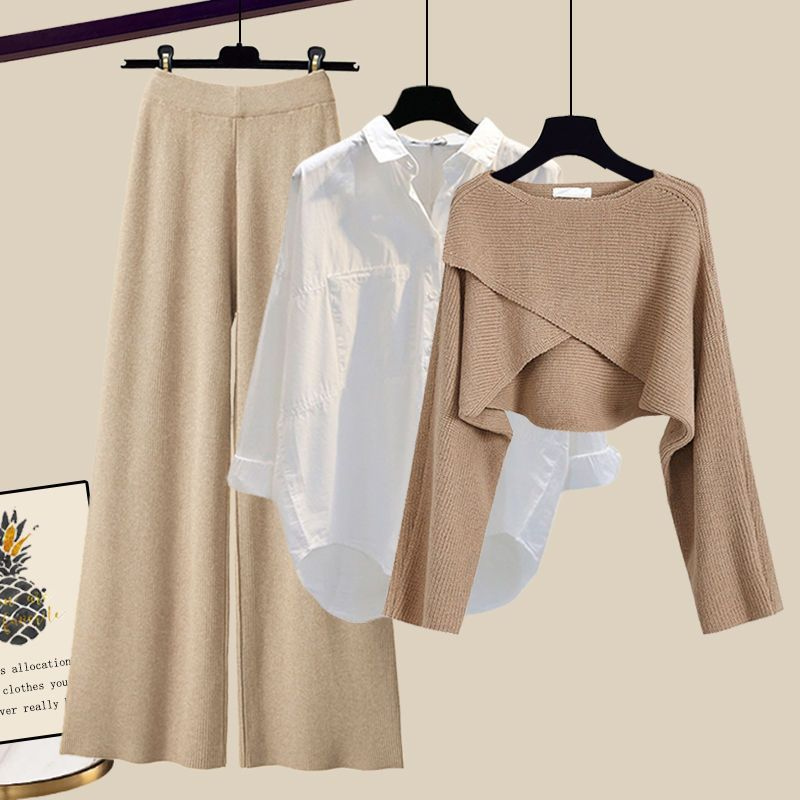 Women's 3 Piece Outfit Set | Wide Leg Trousers with Shirt and Top