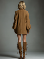 Women's Vintage Suede Turtleneck Mini Dress