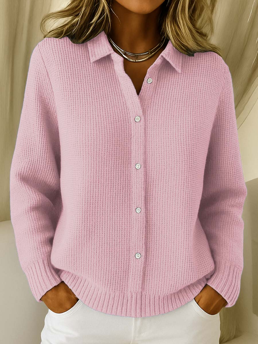 Women's Classic Cardigan with Collar – Timeless Elegance in a Soft Cotton Blend