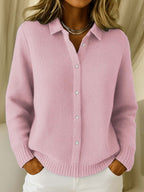 Women's Classic Cardigan with Collar – Timeless Elegance in a Soft Cotton Blend