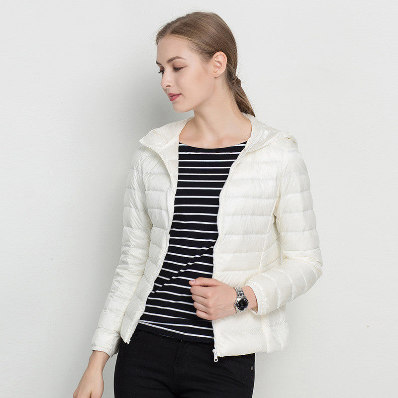 Warm Down Jacket, Women's Short Hooded Super Lightweight - Perfect for Cold Winter Days - White