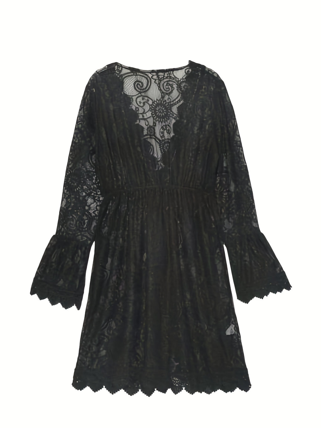 Damen V-Ausschnitt Spitzen-Midikleid, Sommer Strand Strickstoff