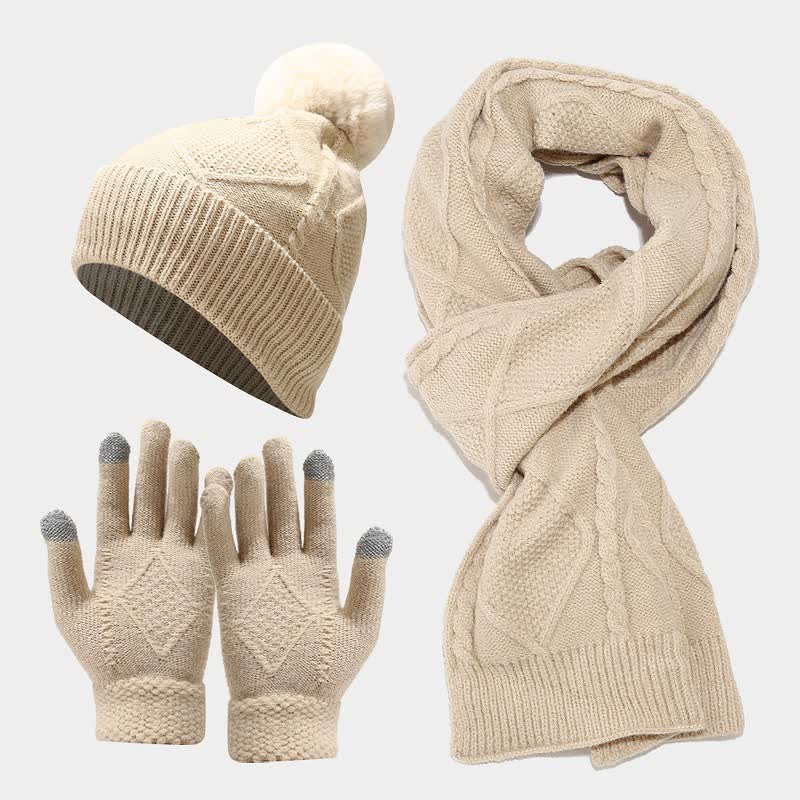 3-teiliges Set mit kuscheligen Strickaccessoires
