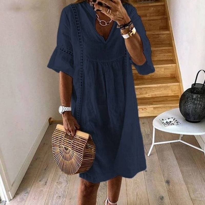 Airy Boho Dress with Lace Details | Perfect for Summer - Dark Blue