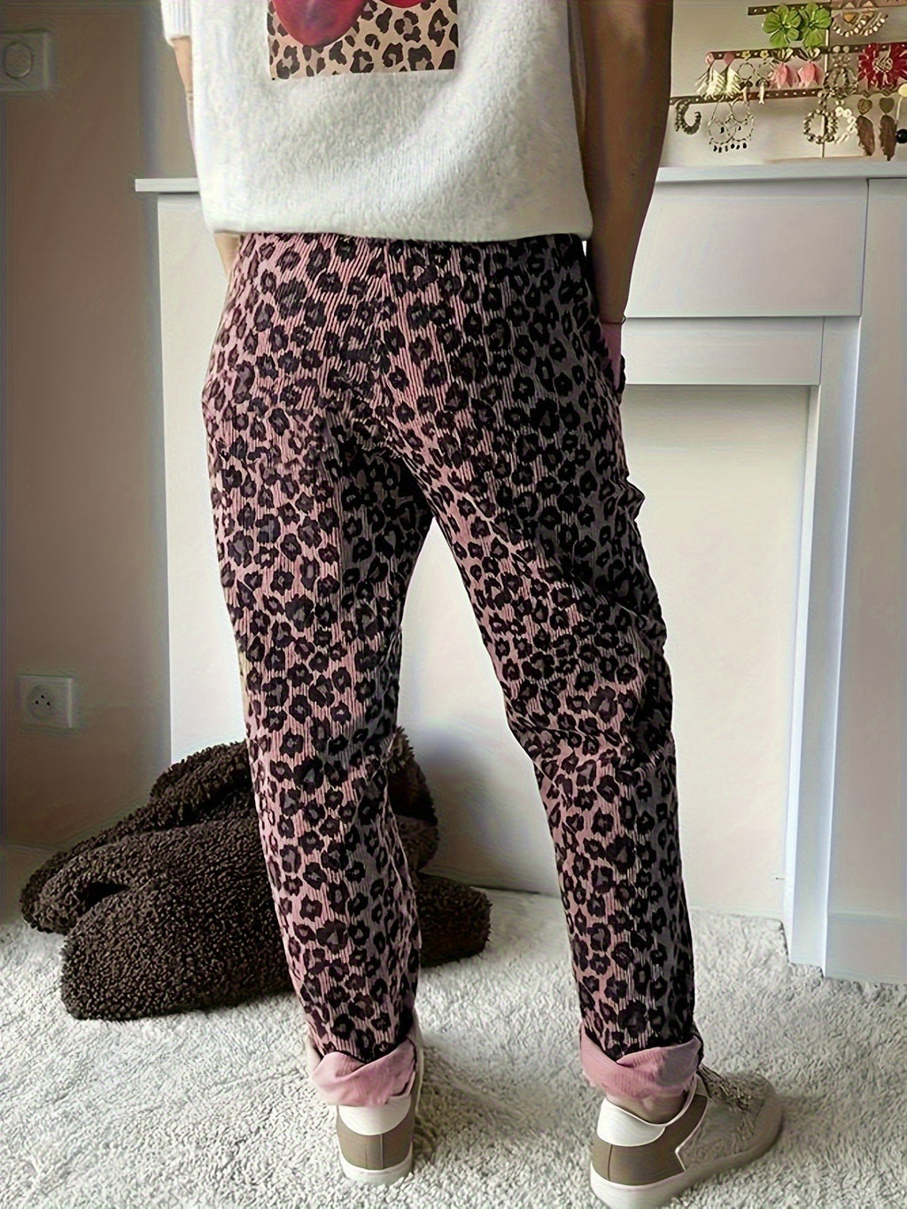 Damen Leopard-Kordhose in Langform | Damenbekleidung