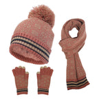 3-teiliges, warmes Winterset aus Strick für Damen