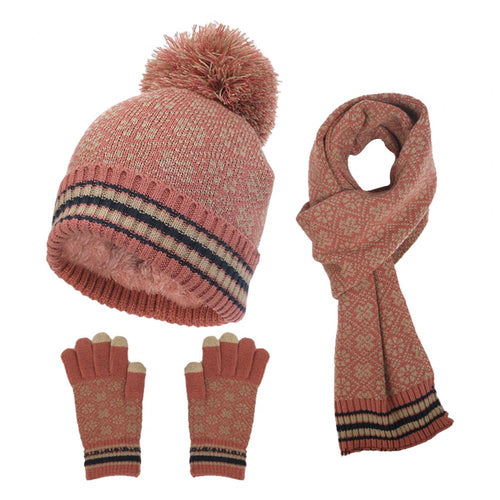 3-teiliges, warmes Winterset aus Strick für Damen