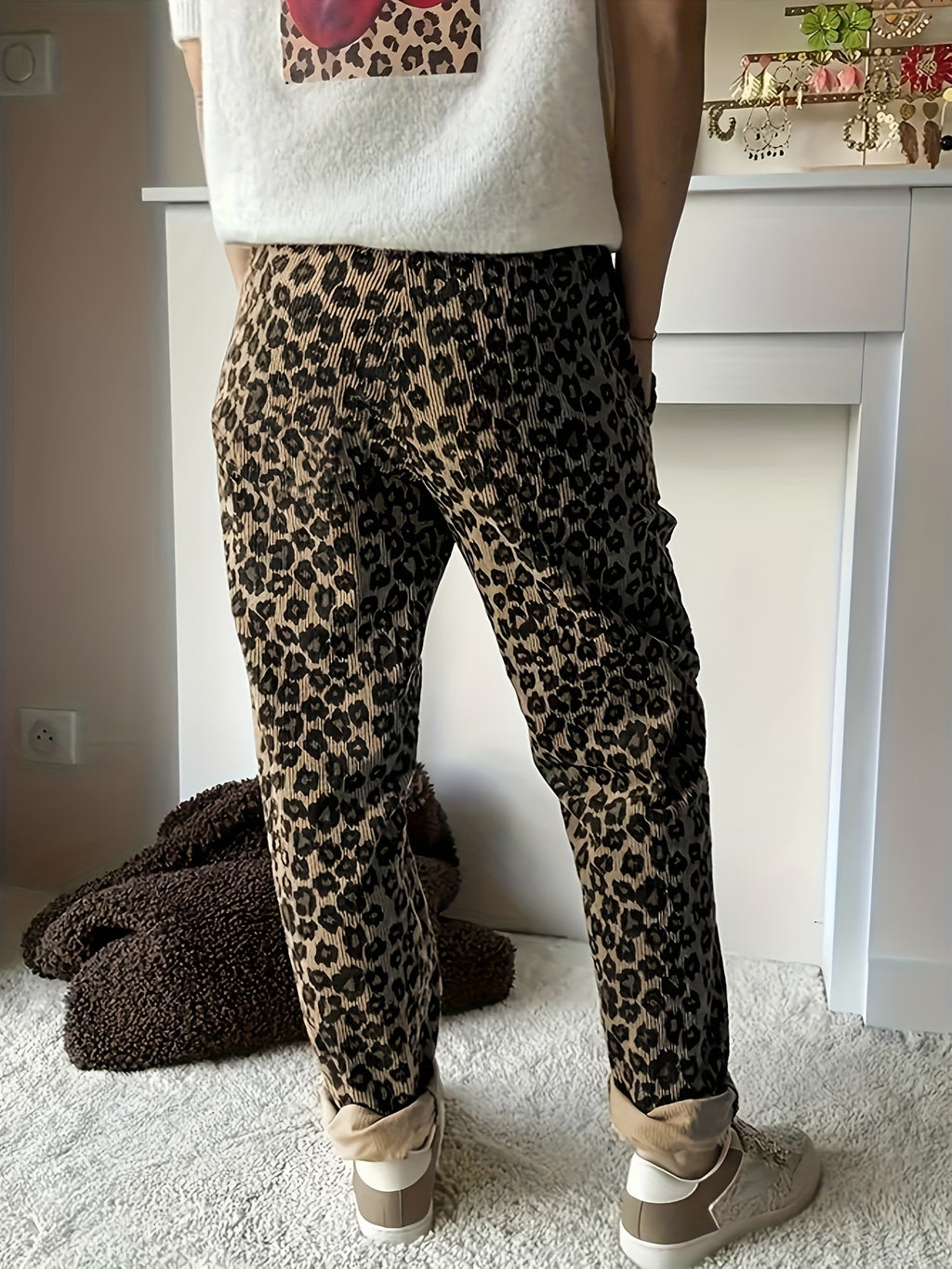 Damen Leopard-Kordhose in Langform | Damenbekleidung