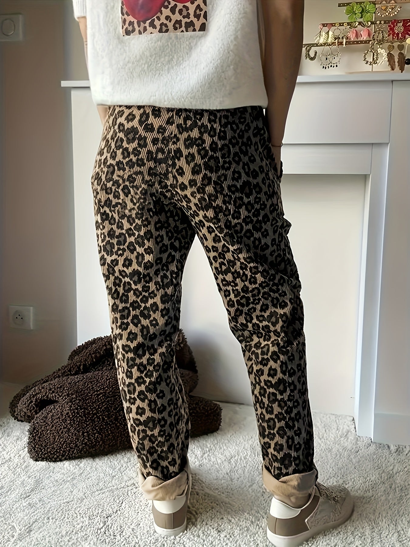 Damen Leopard-Kordhose in Langform | Damenbekleidung