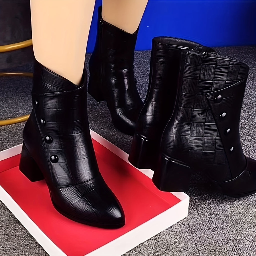 Winter Damen Stiefel, Kurzschaft-Ankle Boots mit klobiger Sohle und hohem Absatz