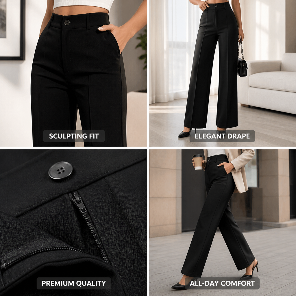 Damen-Hose mit hoher Taille und weitem Bein | Elegante Business-Hose
