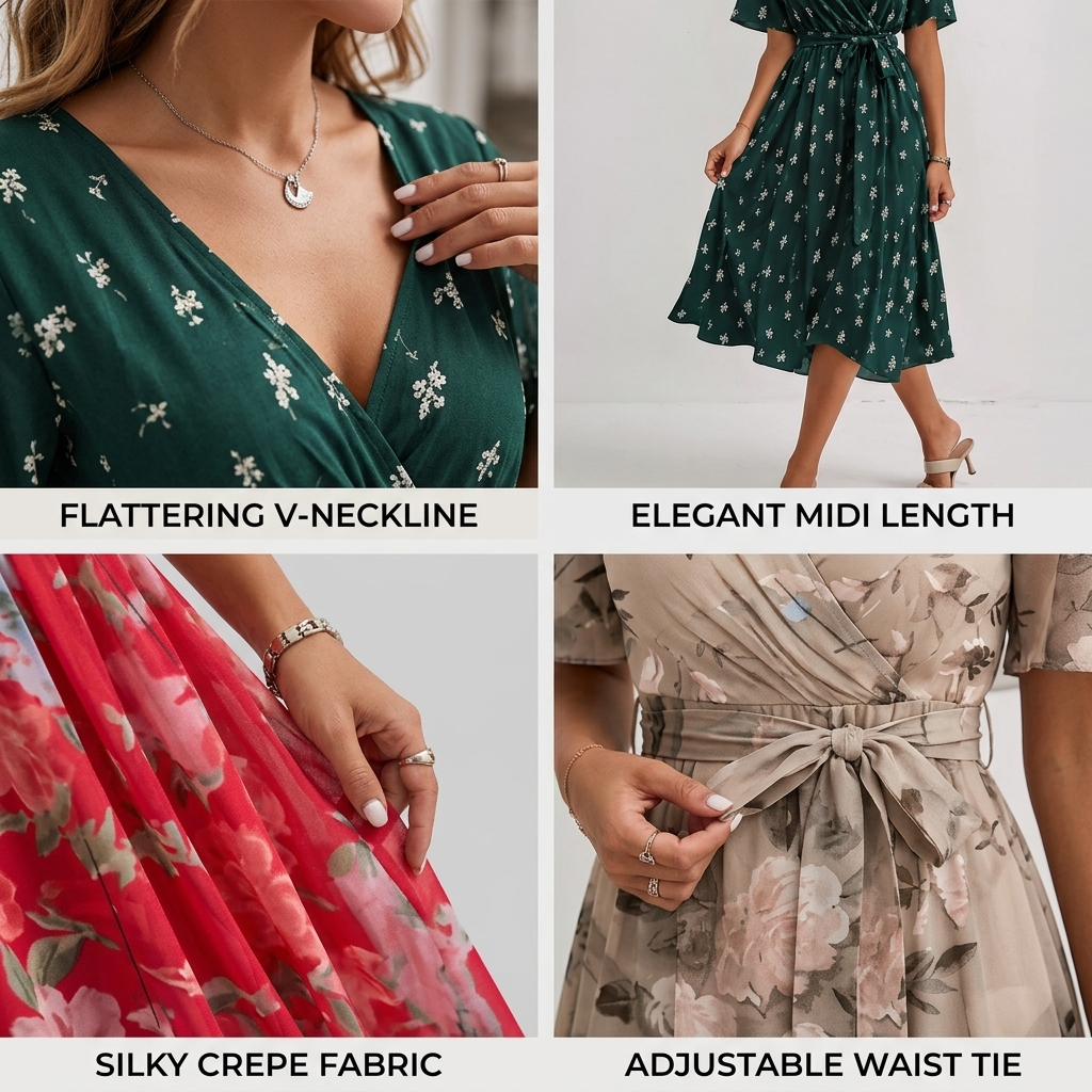 Damen Midi-Kleid mit V-Ausschnitt | Sommerkleid für formelle Anlässe